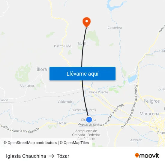 Iglesia Chauchina to Tózar map