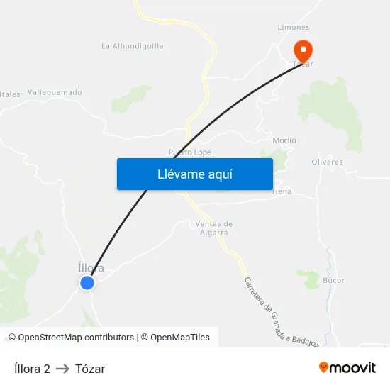 Íllora 2 to Tózar map