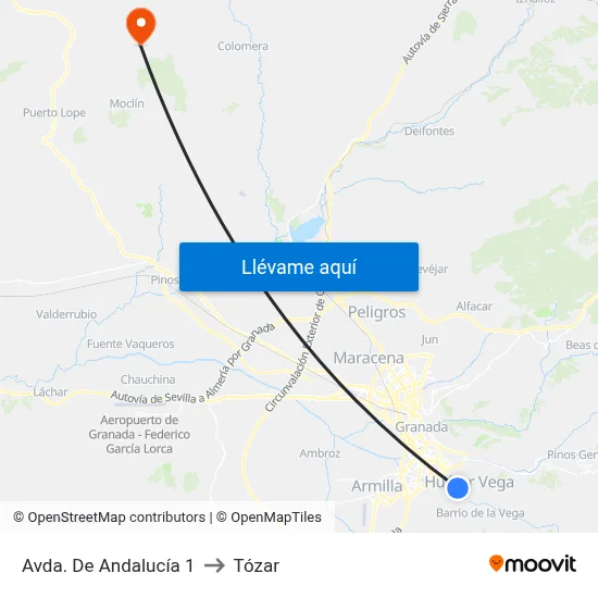 Avda. De Andalucía 1 to Tózar map