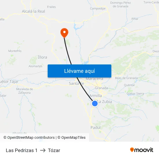Las Pedrizas 1 to Tózar map