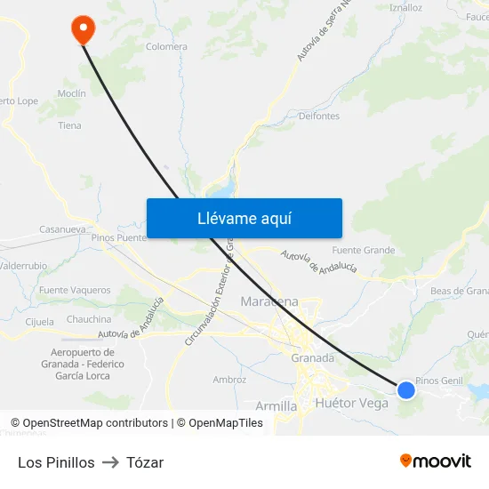 Los Pinillos to Tózar map