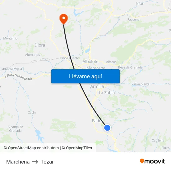 Marchena to Tózar map