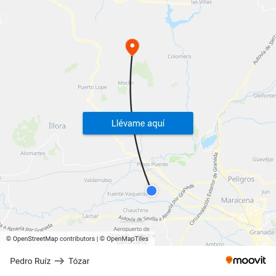 Pedro Ruíz to Tózar map