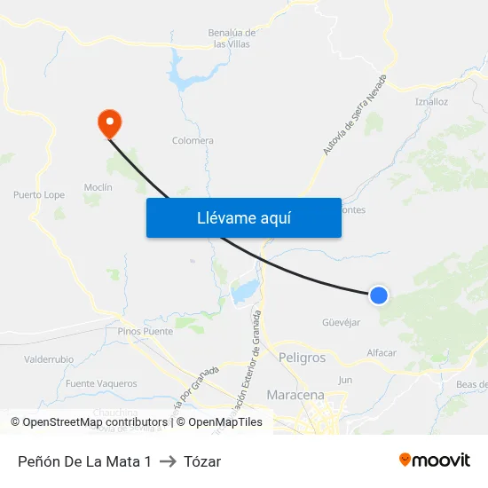 Peñón De La Mata 1 to Tózar map