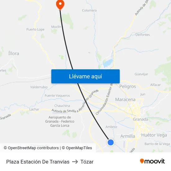 Plaza Estación De Tranvías to Tózar map
