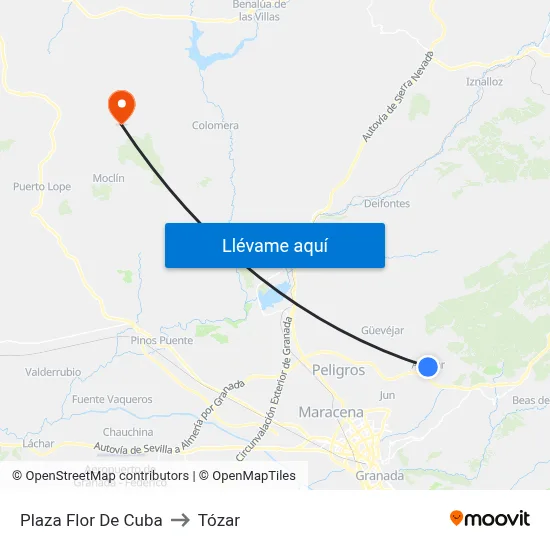 Plaza Flor De Cuba to Tózar map