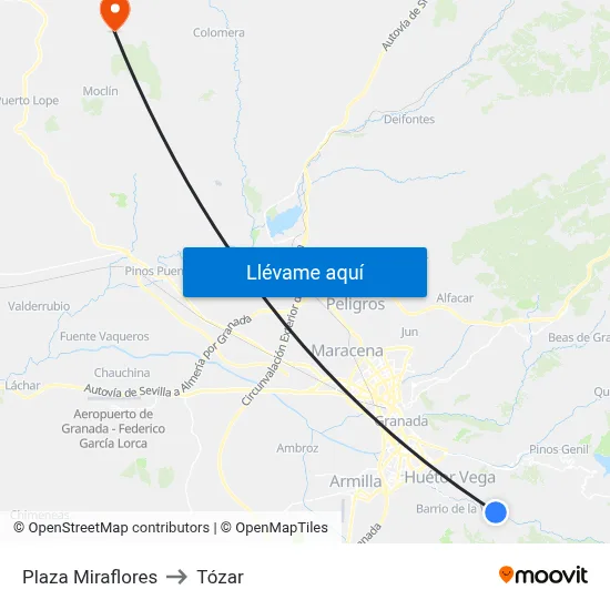 Plaza Miraflores to Tózar map