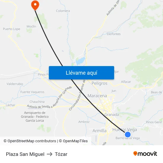 Plaza San Miguel to Tózar map