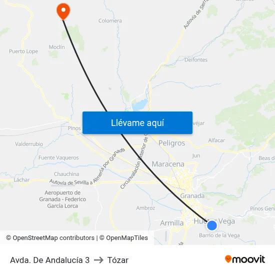 Avda. De Andalucía 3 to Tózar map