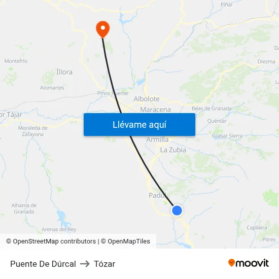 Puente De Dúrcal to Tózar map