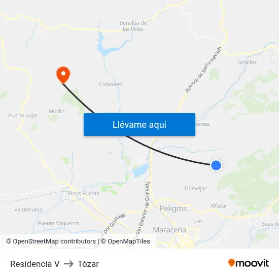 Residencia V to Tózar map