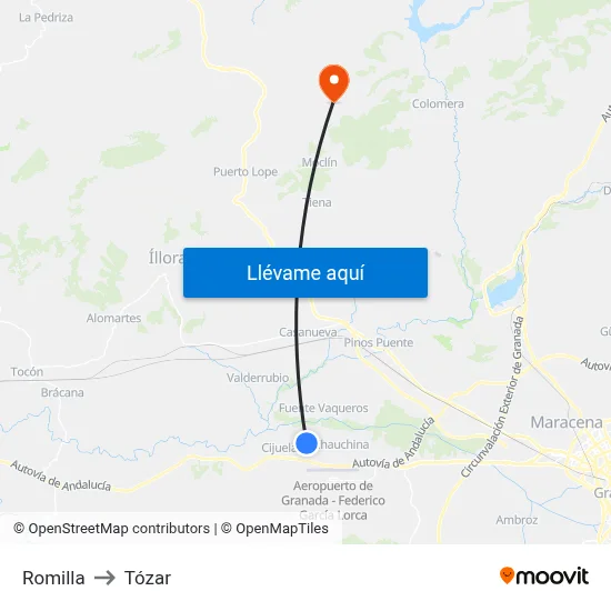 Romilla to Tózar map