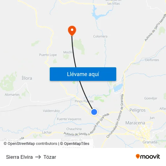 Sierra Elvira to Tózar map