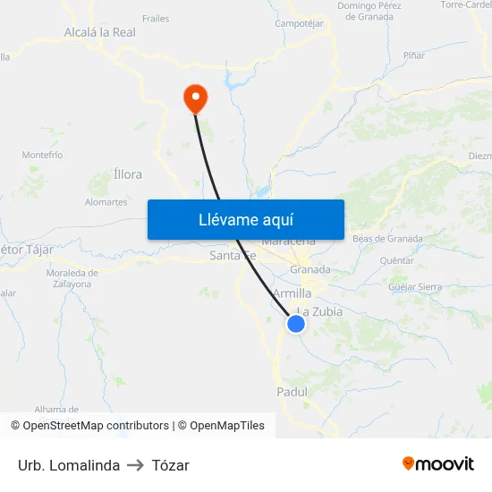 Urb. Lomalinda to Tózar map
