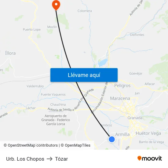 Urb. Los Chopos to Tózar map
