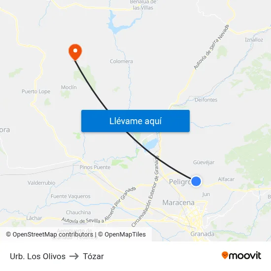 Urb. Los Olivos to Tózar map