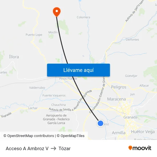 Acceso A Ambroz V to Tózar map