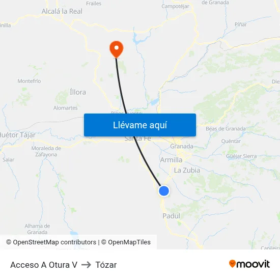 Acceso A Otura V to Tózar map