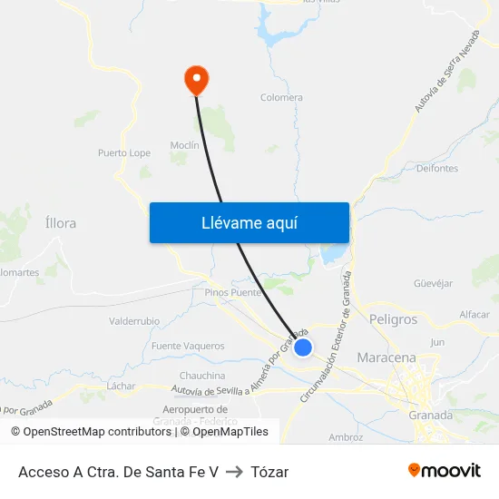 Acceso A Ctra. De Santa Fe V to Tózar map