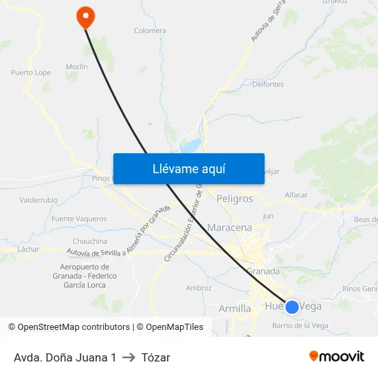 Avda. Doña Juana 1 to Tózar map