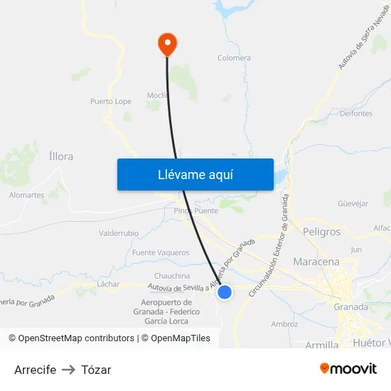 Arrecife to Tózar map