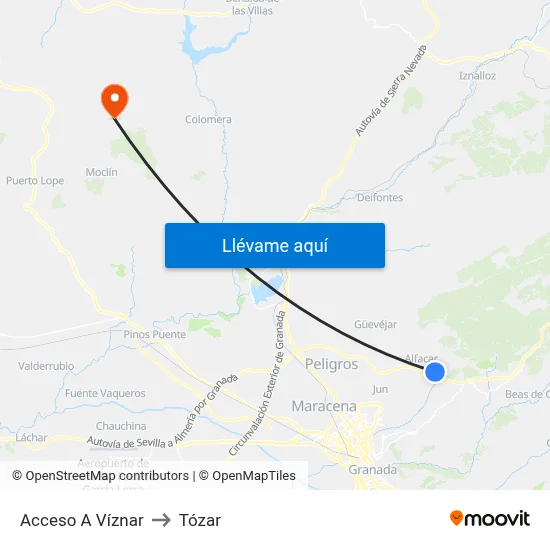 Acceso A Víznar to Tózar map