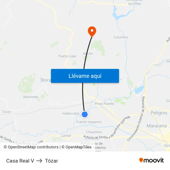 Casa Real V to Tózar map