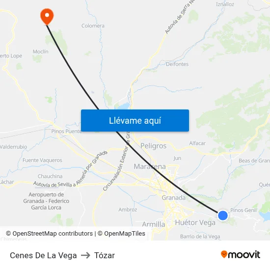 Cenes De La Vega to Tózar map
