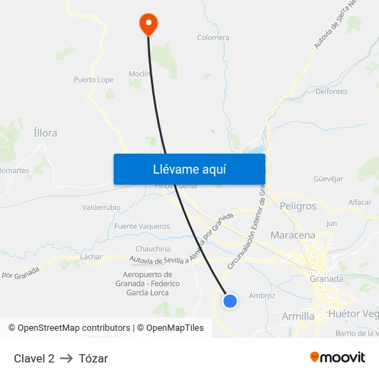 Clavel 2 to Tózar map