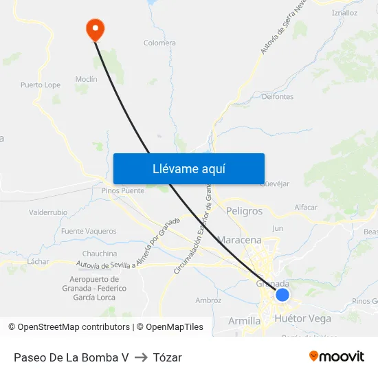 Paseo De La Bomba V to Tózar map