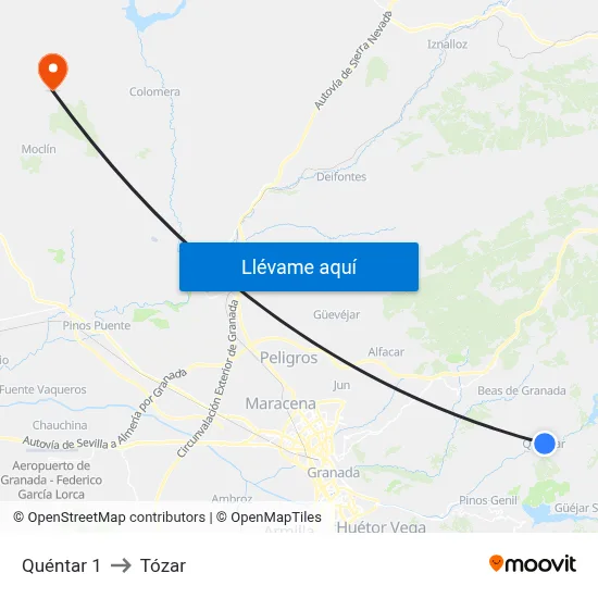 Quéntar 1 to Tózar map