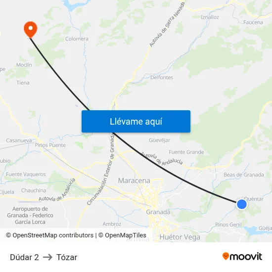 Dúdar 2 to Tózar map