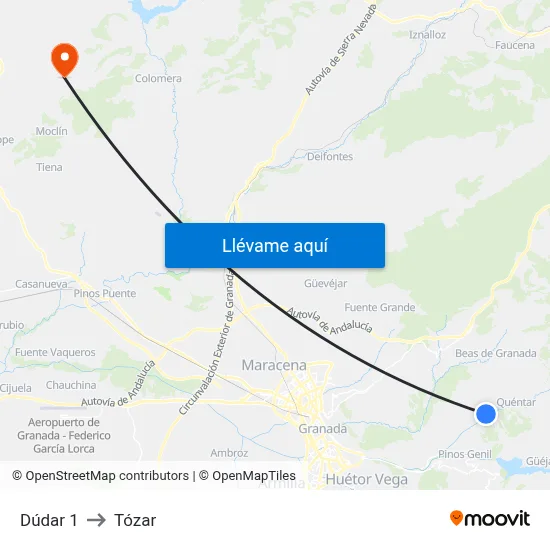Dúdar 1 to Tózar map