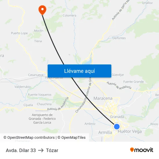 Avda. Dílar 33 to Tózar map
