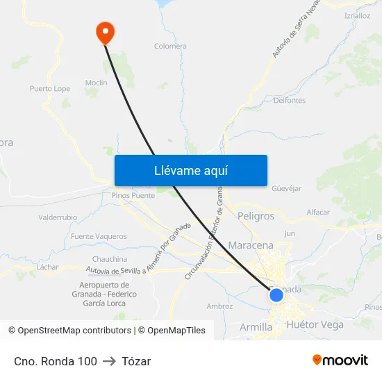 Cno. Ronda 100 to Tózar map