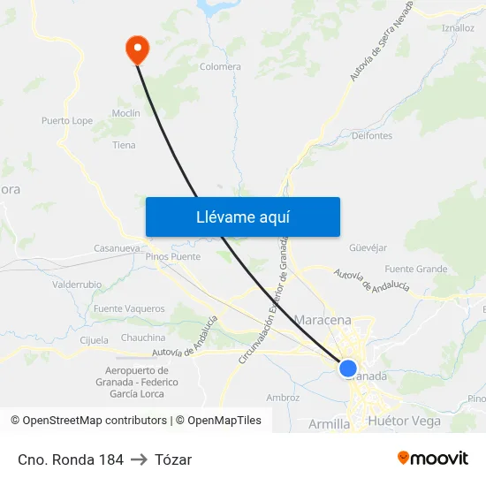 Cno. Ronda 184 to Tózar map