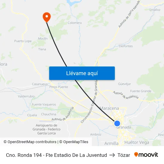 Cno. Ronda 194 - Fte Estadio De La Juventud to Tózar map