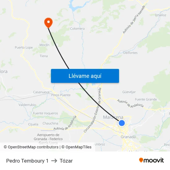 Pedro Temboury 1 to Tózar map