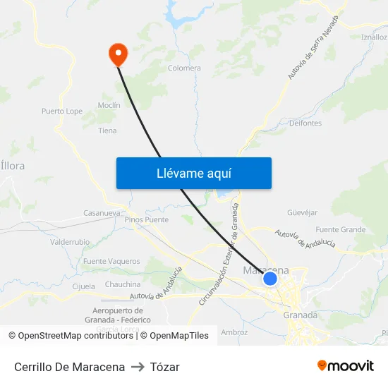Cerrillo De Maracena to Tózar map