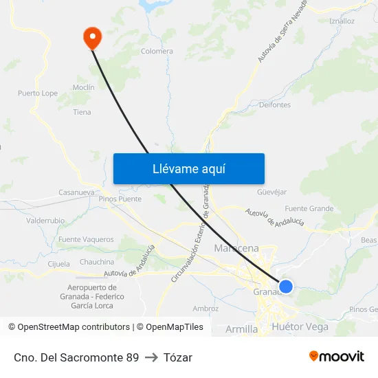 Cno. Del Sacromonte 89 to Tózar map