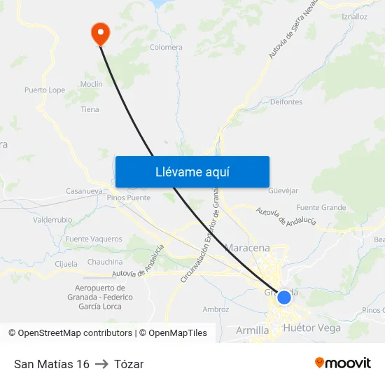 San Matías 16 to Tózar map