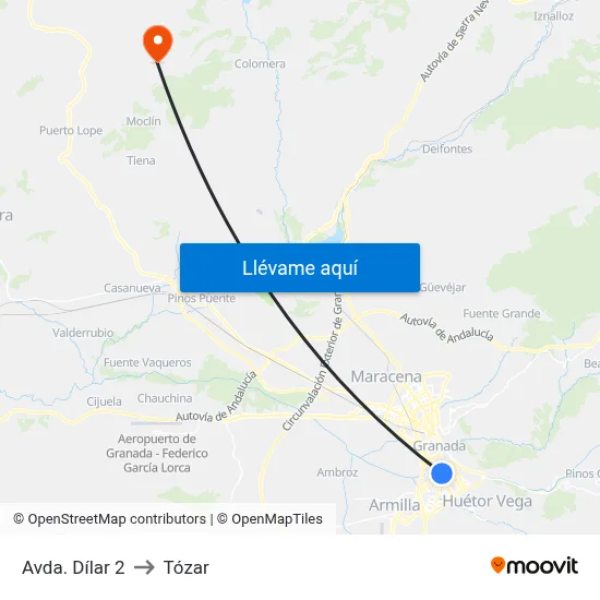 Avda. Dílar 2 to Tózar map