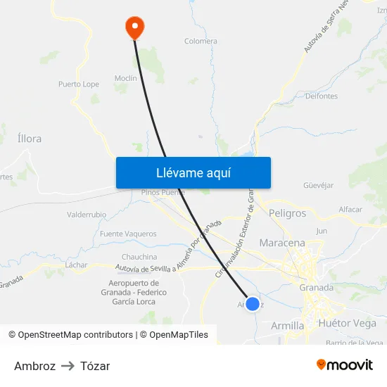 Ambroz to Tózar map