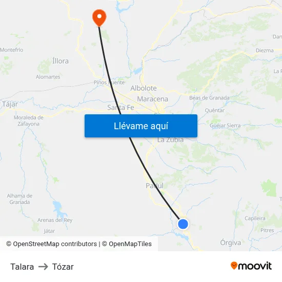 Talara to Tózar map