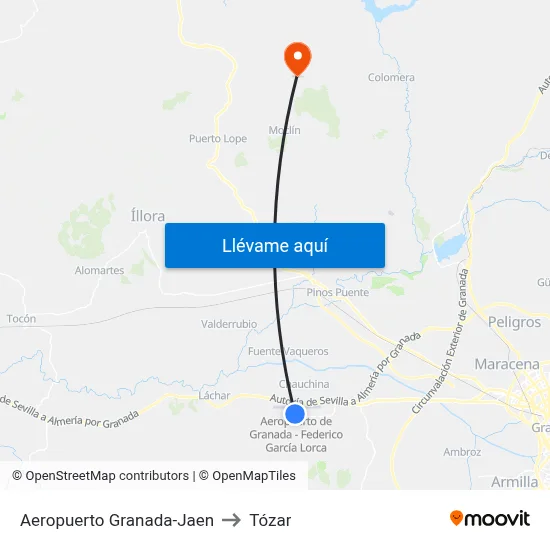 Aeropuerto Granada-Jaen to Tózar map