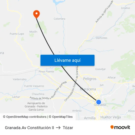 Granada.Av Constitución II to Tózar map