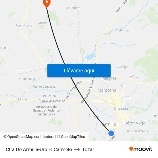 Ctra De Armilla-Urb.El Carmelo to Tózar map