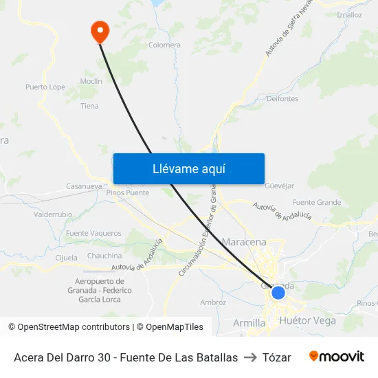 Acera Del Darro 30 - Fuente De Las Batallas to Tózar map