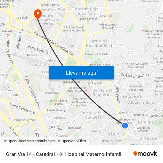Gran Vía 14 - Catedral to Hospital Materno-Infantil map