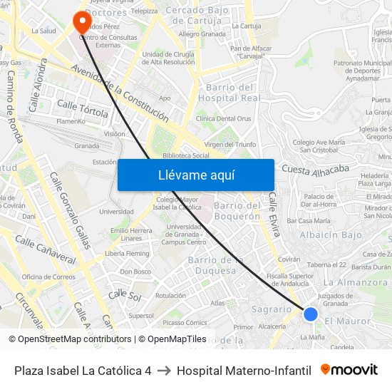 Plaza Isabel La Católica 4 to Hospital Materno-Infantil map